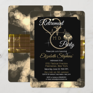Invitation Bokeh Doctor Stethoscope EKG Retraite Party