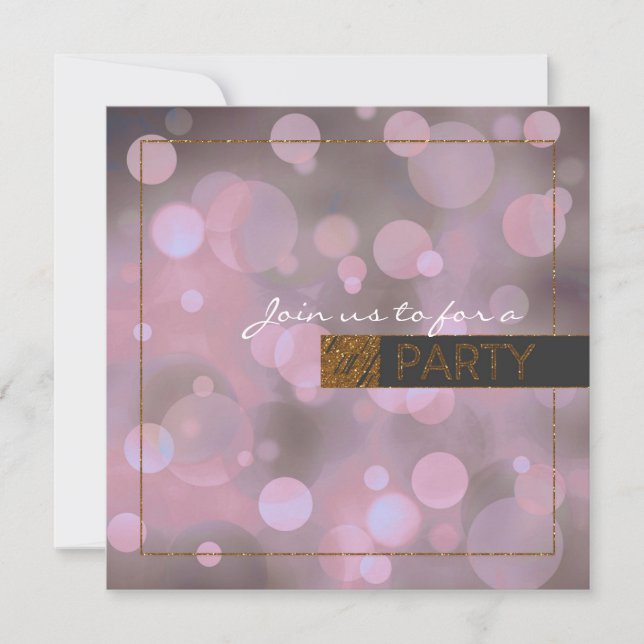 Invitation Bokeh Glam Purple Grey & Gold Anniversaire (Devant)