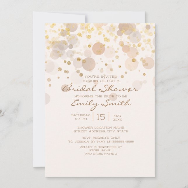 Invitation Bokeh Gold tendance sur Fête des mariées blanche c (Devant)