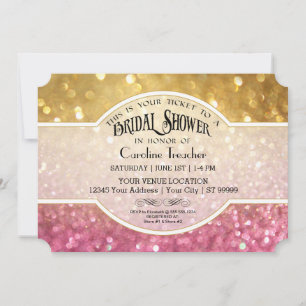 Invitation Bokeh Movie Premier Style de billet Or rose étince