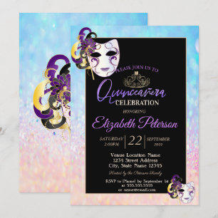 Invitation Bokeh OmbreTiara, Masquerade Quinceañera