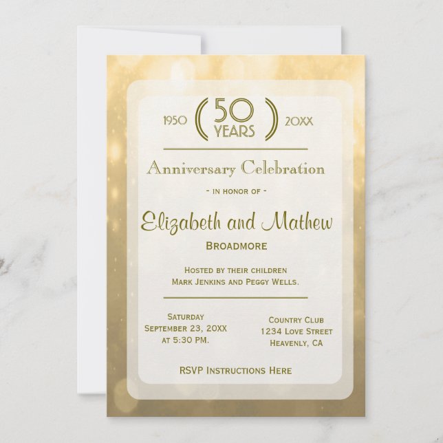 Invitation Bokeh Or | 50e Anniversaire (Devant)
