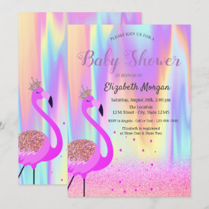 Invitation Bokeh Pailleté, Flamant Rose, Ombré Holographique