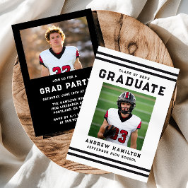 Invitation Bold Black Stripes Athletic Photo Graduation Party