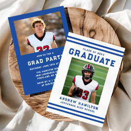 Invitation Bold Blue Stripes Athletic Photo Graduation Party