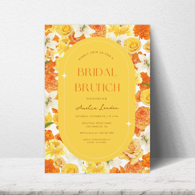 Invitation Bold & Bright Jaune Orange Floral Mariage Brunch (Créateur téléchargé)