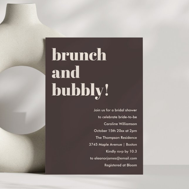 Invitation Bold Brown Modern Brunch Bubbly Bridal Shower (Créateur téléchargé)