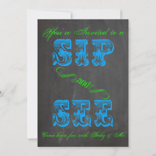 Invitation BOLD Chalkboard Sip et voir Baby shower garçon Inv