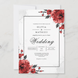 Invitation Bold Crimson Floral Mariage