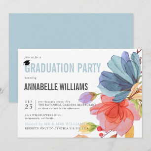 Invitation Bold Fleurs sauvages d'aquarelle Aqua Graduation P