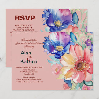 Invitation Bold Floral Coral Pink Rehearsal Dinner