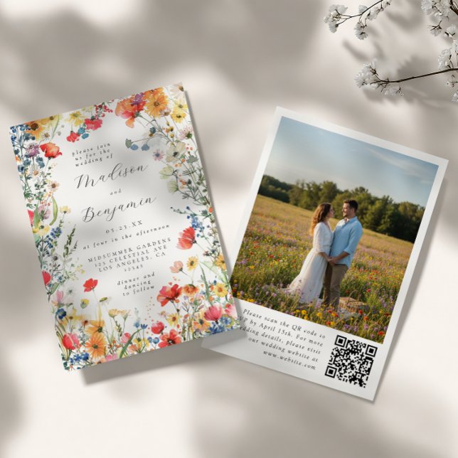 Invitation Bold Floral QR Code Photo Wedding (Créateur téléchargé)