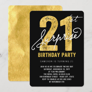 Invitation Bold Gold Foil Surprise 21ème anniversaire Invitat
