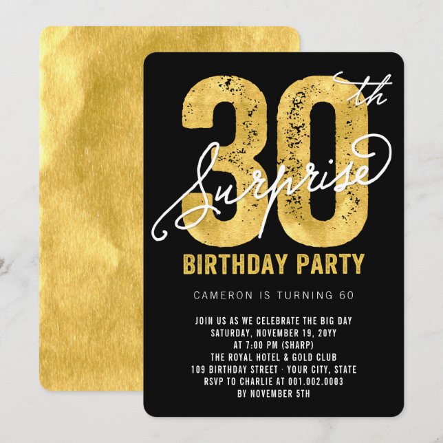 Invitation Bold Gold Foil Surprise 30e anniversaire Invitatio (Devant / Derrière)