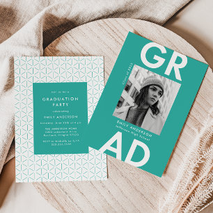 Invitation Bold Grad Turquoise Photo Party Graduation