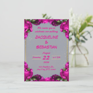 Invitation Bold Magenta Floral Wedding
