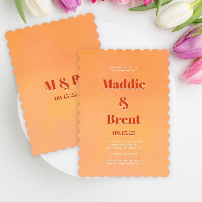 Invitation Bold Modern Orange Sunset Monogram Wedding (Créateur téléchargé)
