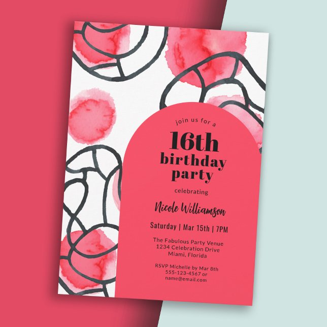 Invitation Bold Moderne Abstrait Motif 16e fête d'anniversair (Celebrate a Sweet 16 with this vibrant modern invitation!)