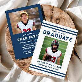 Invitation Bold Navy Stripes Athletic Photo Graduation Party