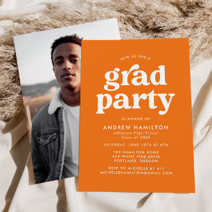 Invitation Bold Orange Typographie Photo Party Graduation