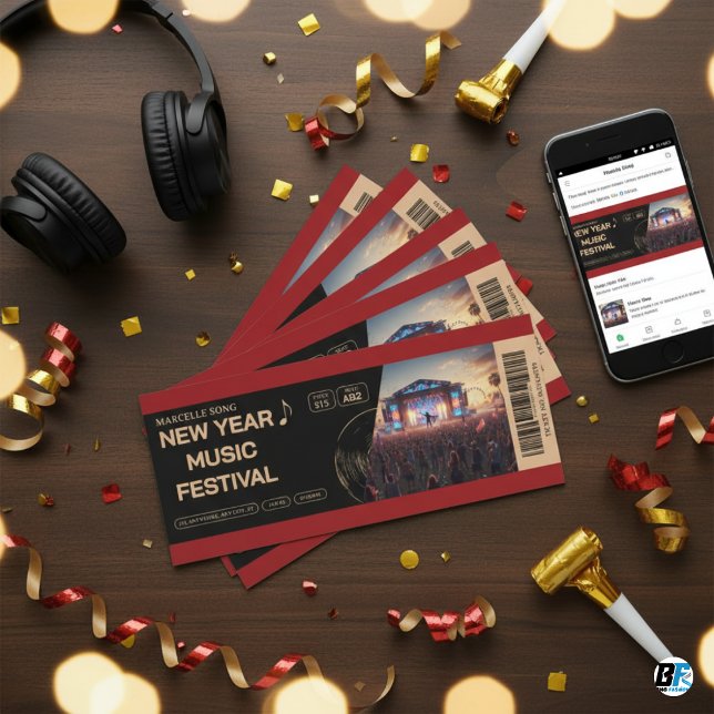 Invitation Bold Red & Black New Year Music Festival Concert T (NEW YEAR CONCERT TICKET)