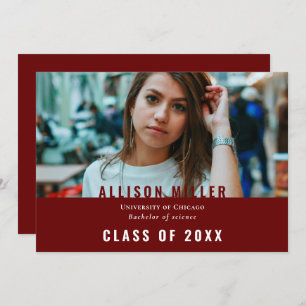 Invitation Bold Red Modern Typography Photo Graduation Party