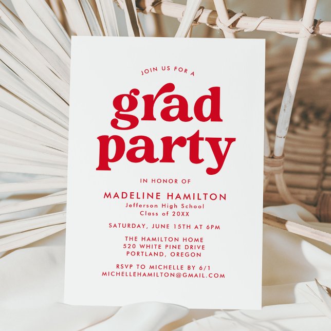 Invitation Bold Red Typography Graduation Party (Créateur téléchargé)