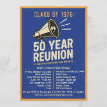 Bold Retro Megaphone 50 Year High School Reunion