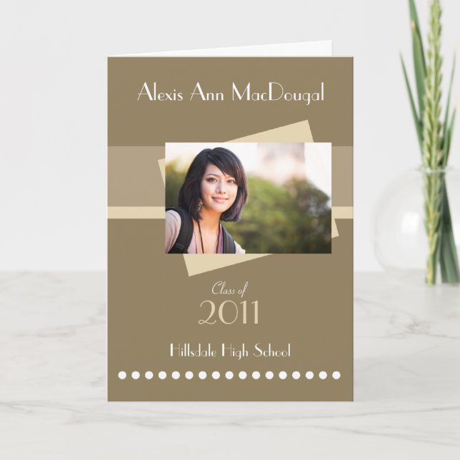 Invitation Bold Stripe Folded Graduation Invite (tan) (Devant)