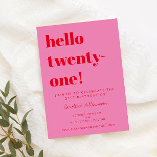 Invitation Bold Typography Pink Red Modern 21st Birthday