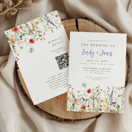 Invitation Bold Watercolor Spring Wildflower QR Code Wedding