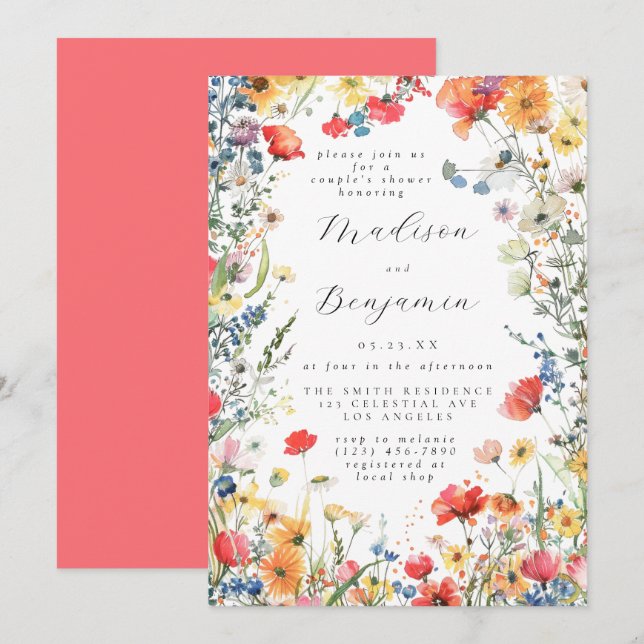 Invitation Bold Wildflower Couple's Shower (Devant / Derrière)