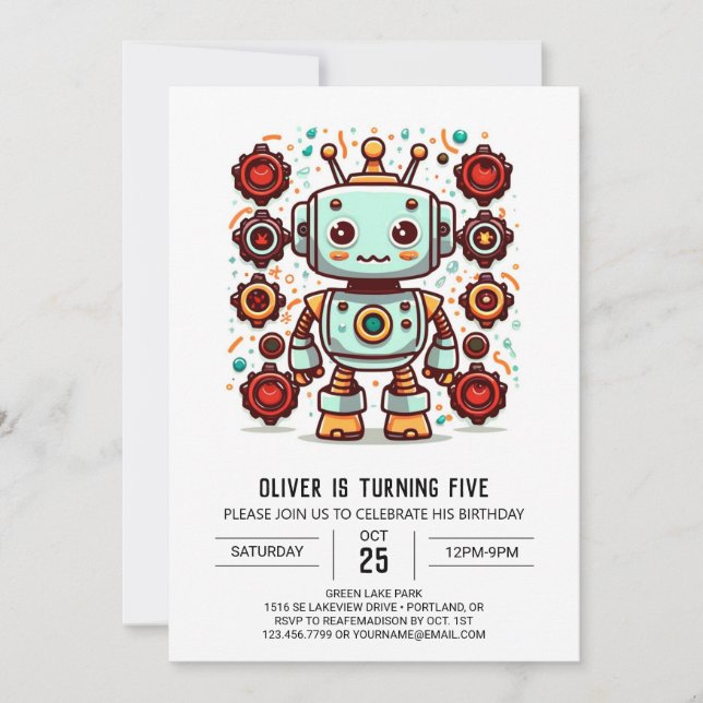 Invitation Bolt Boy Builder Robot Anniversaire (Devant)