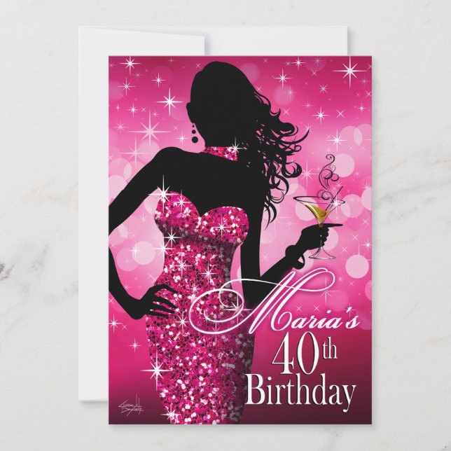 Invitation Bombshell Sparkle 40e anniversaire| fuschia le 13  (Devant)