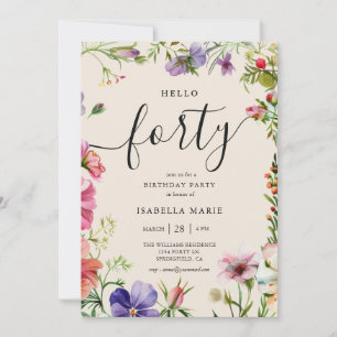 Invitation Bon anniversaire Quarante Jolie Fleur pour 40 ans