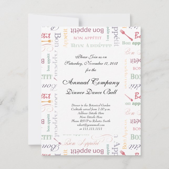 Invitation Bon Appetit Motif classique (Dos)