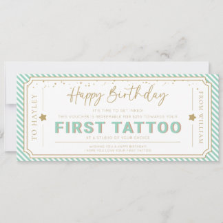 Invitation Bon de cadeau de premier tatouage vert menthe pour