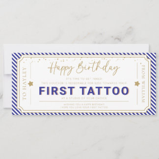 Invitation Bon de cadeau de tatouage bleu marine pour premier