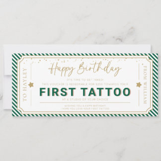 Invitation Bon de cadeau de tatouage de couleur vert émeraude