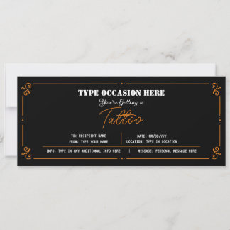 Invitation Bon de Cadeau Tatouage Personnalisé CERTIFICAT