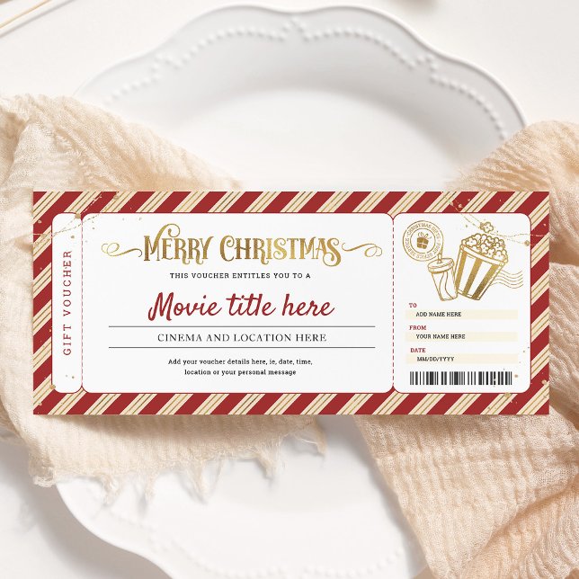 Invitation Bon de voucher pour une soirée cinéma de Noël (Créateur téléchargé)