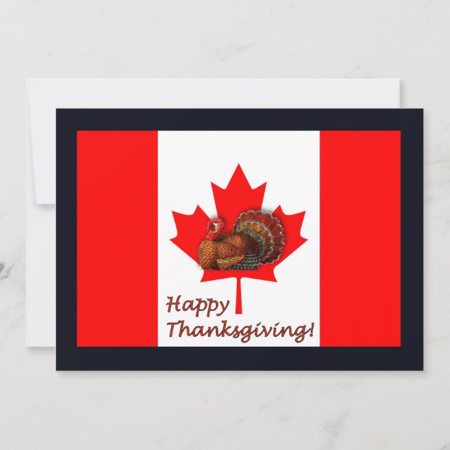 Invitation Bon thanksgiving Canada avec drapeau et dinde (Devant)