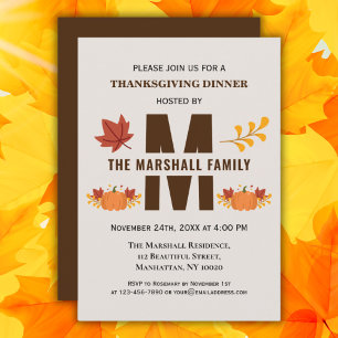 Invitation Bon thanksgiving Friendsgiving Citrouille Monogram