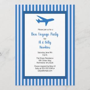 Invitation Bon Voyage Party Avion Couple Blue Stripes