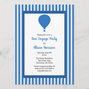 Invitation Bon Voyage Party Hot Air Balloon Une personne