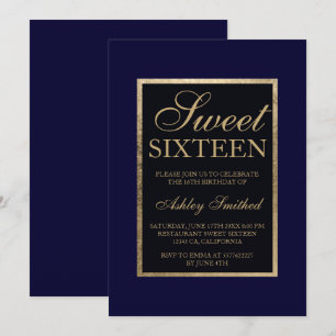 Invitation Bonbon chic élégant moderne 16 à bleu marine d'or