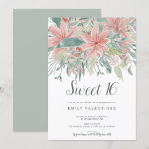 Invitation Bonbon floral vert rose chic 16 à aquarelle de la