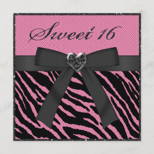 Invitation Bonbon parties scintillantes roses et noires de 16