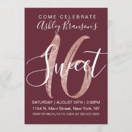 Invitation Bonbon rose Girly 16 à parties scintillantes de