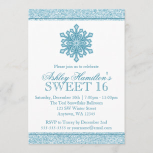 Invitation Bonbon turquoise à flocon de neige de parties